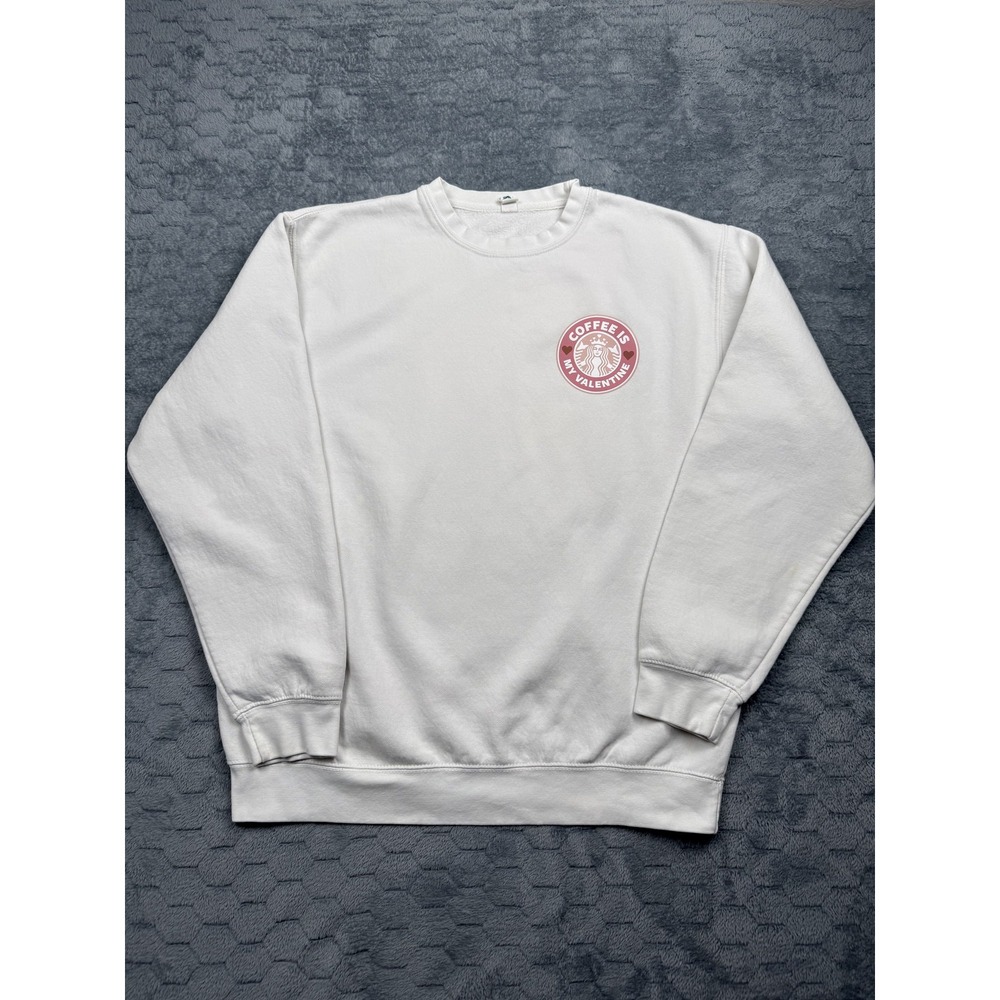 Lane Seven Sweatshirt Mens Large White Coffee‎ Is My Valentine Crewneck Pullover